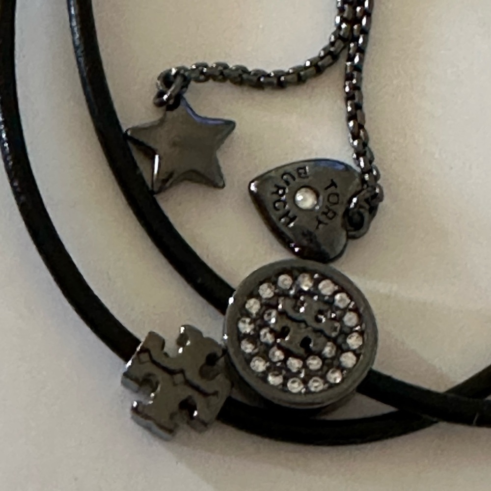 Tory Burch Black and Silver leather slider Bracelet - Picture 2 of 7